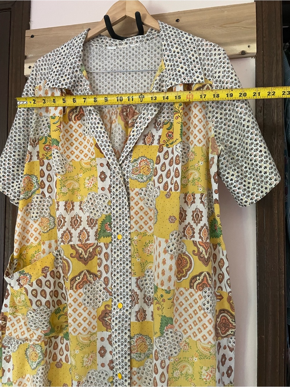 Vintage Yellow Patchwork Print Collared Dress/House Dress - Picture 2 of 3